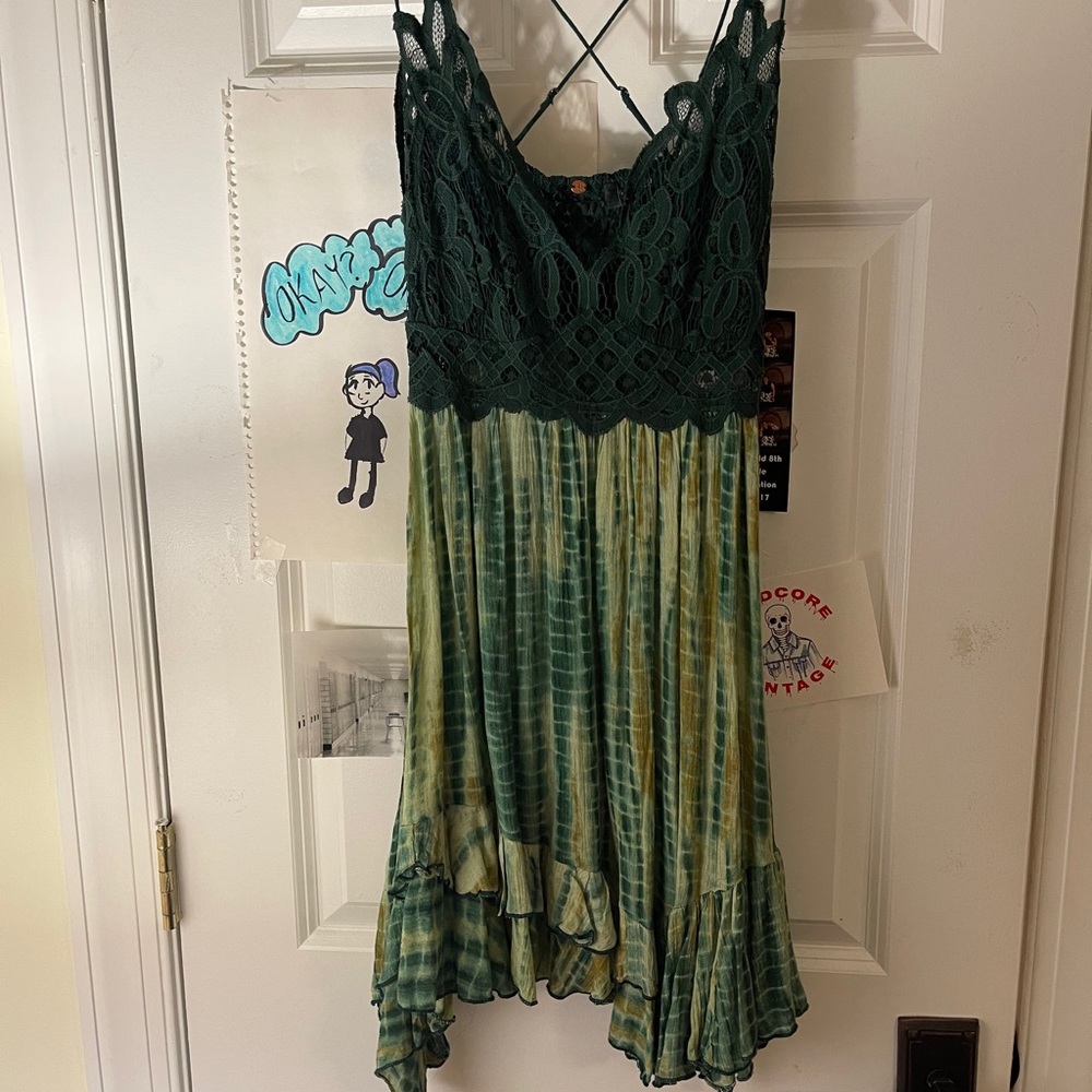 NWT Free people Adella tie dye slip dress (green)